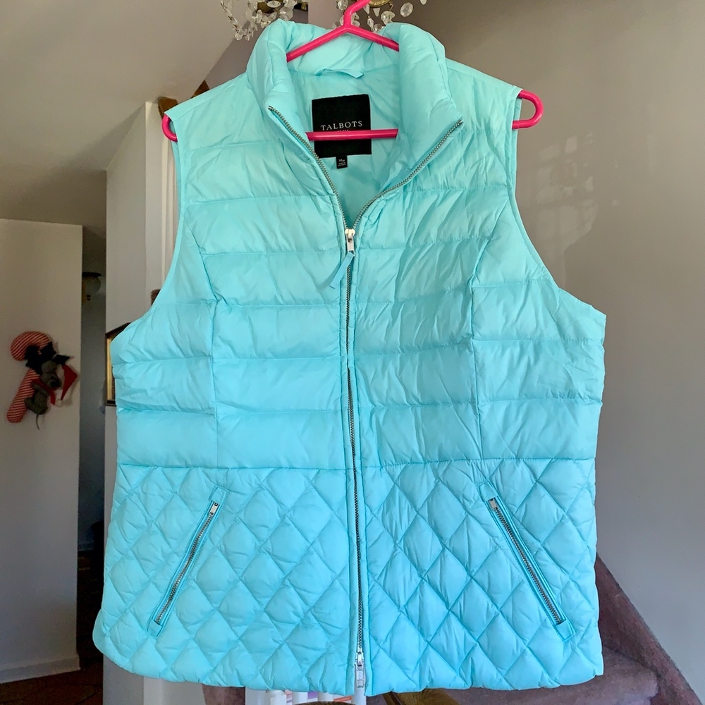 Talbots Down Quilted Puffer Vest, Aqua, PXL